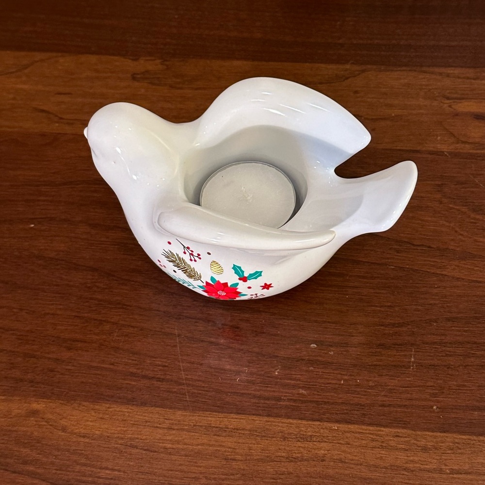 🎄🌟HP🌟Yankee Candle White Ceramic Peace Dove Poinsettia Tea Light Holder - Picture 8 of 9